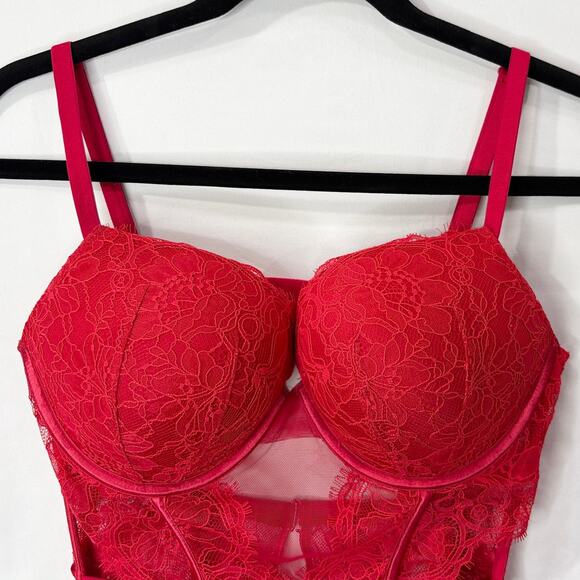 Victorias Secret Size L Bombshell Lace Teddy Corset Push Up Red Sexy Lingerie - Picture 4 of 15